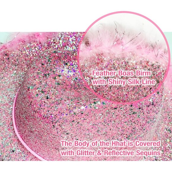Pink Cowboy Hat with Feather Boa and Heart Sunglasses Women Men Party Accessory main image 7